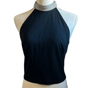 NICOLE BAKTI Vintage Rhinestone Jeweled Halter Top - Large